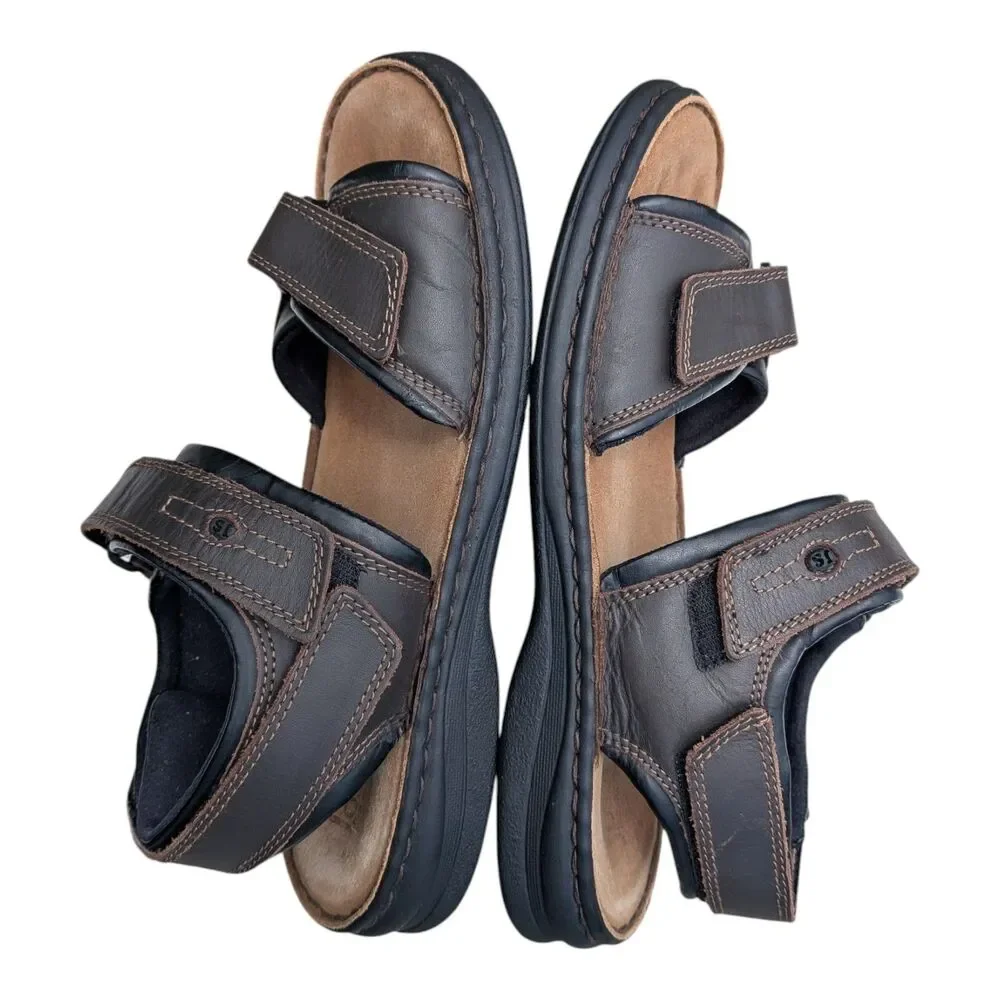 Josef Seibel Rafe Men's Leather Sandals Comfort Walking Brown Black Size 9 EU 42